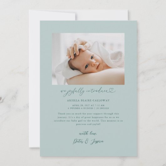 緑の魔法の牧草地写真誕生のお知らせ 案内状 (裏面)