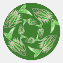 緑の魚の旋回ステッカー ラウンドシール