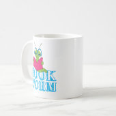 緑の鮮やかな漫画のブックワーム コーヒーマグカップ (正面左)