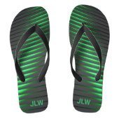 緑の鮮やかストライプと黒 ビーチサンダル (フットベッド)