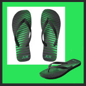 緑の鮮やかストライプと黒 ビーチサンダル