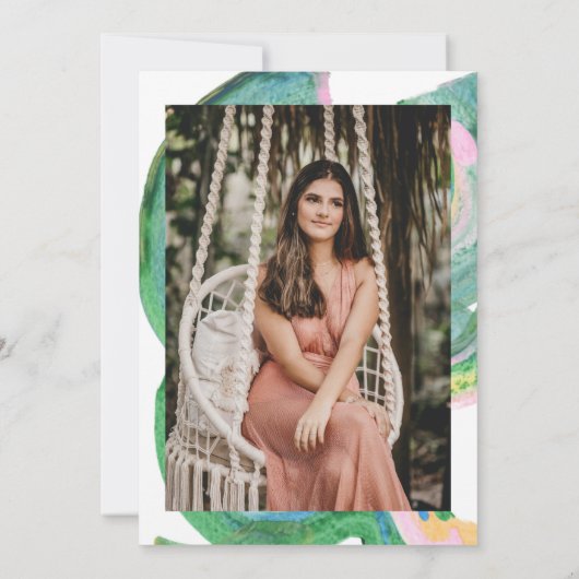 緑の鮮やか写真芸術的卒業式パーティー 招待状 (裏面)