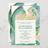 緑の鮮やか写真芸術的卒業式パーティー 招待状 (正面/裏面)