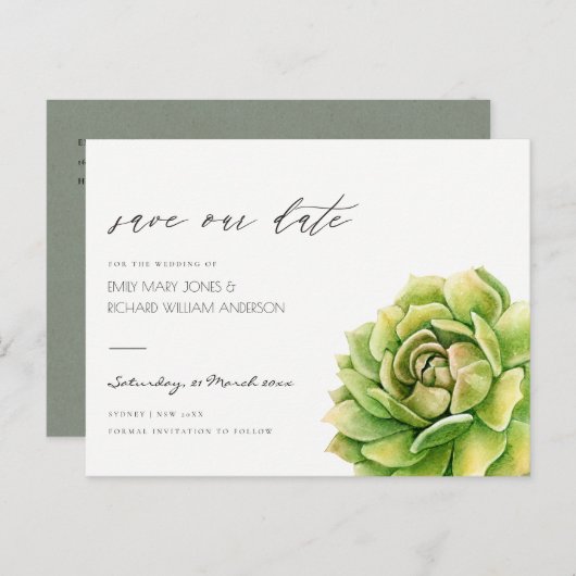 緑の鮮やか水色は日付を保存して多肉質 案内ポストカード (正面/裏面)