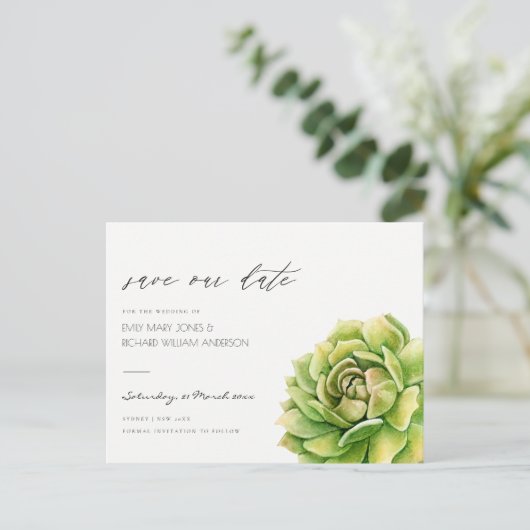 緑の鮮やか水色は日付を保存して多肉質 案内ポストカード (スタンド正面)