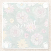 緑の鮮やか花のパターン – ホーム ガラスコースター (裏面)