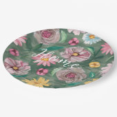 緑の鮮やか花のパターン – ホーム ペーパープレート (アングル)