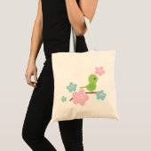 緑の鳥およびさくらんぼの花 トートバッグ (正面(商品))