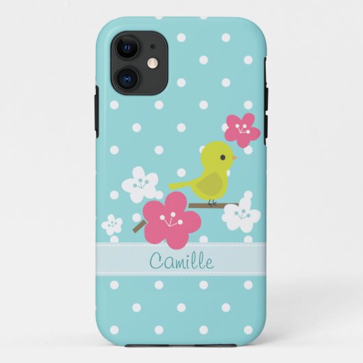 緑の鳥およびさくらんぼの花 Case-Mate iPhoneケース (裏面)