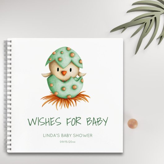 緑の鳥が孵化する赤ちゃんシャワーがベビー ノートブック