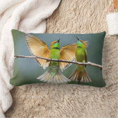 緑の鳥が緑に浮き浮無地のく ランバークッション (ブランケット)