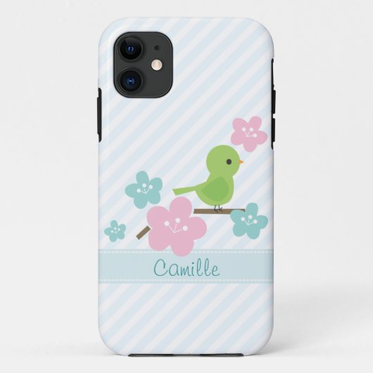 緑の鳥とさくらんぼの花 Case-Mate iPhoneケース (裏面)