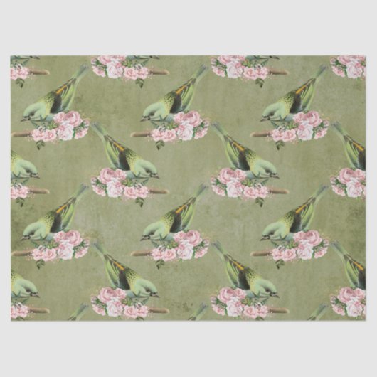 緑の鳥とピンクのフローラ分離 薄葉紙 (正面)