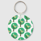 緑の鳥と木のパターンの自然 インスパイア キーホルダー (裏面)