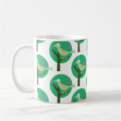 緑の鳥と木のパターンの自然 インスパイア コーヒーマグカップ (左)