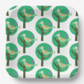 緑の鳥と木のパターンの自然 インスパイア ペーパープレート (正面)