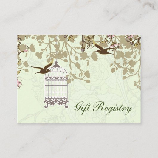 緑の鳥のケージ、愛の鳥ギフトレジストリカード エンクロージャーカード (正面)