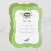 緑の鳥の巣ツインベイビーシャワーありがとう サンキューカード (正面/裏面)