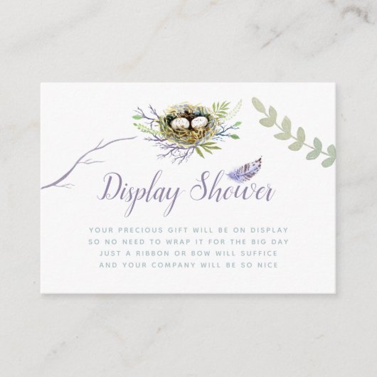 緑の鳥の巣ツインベイビーシャワー表示シャワー エンクロージャーカード (正面)