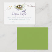 緑の鳥の巣ツインベビーシャワーおむつラッフル エンクロージャーカード (正面/裏面)