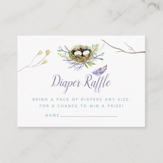 緑の鳥の巣ツインベビーシャワーおむつラッフル エンクロージャーカード (正面)