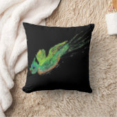 緑の鳥絵を描枕 クッション (ブランケット)