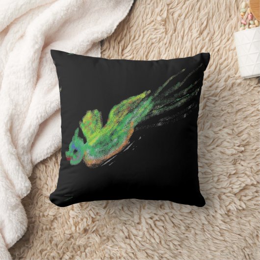 緑の鳥絵を描枕 クッション (ブランケット)
