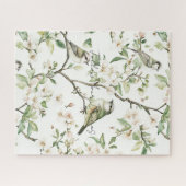 緑の鳥 白い花の木 ジグソーパズル (横)