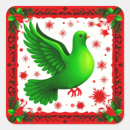 緑の鳩のクリスマスリース スクエアシール (正面)