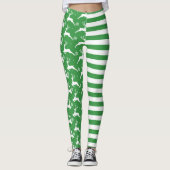 緑の鹿とストライプクリスマス レギンス (正面)