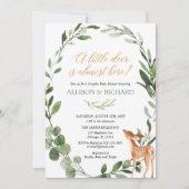 緑の鹿の男女兼用カップル赤ちゃんシャワー 招待状 (正面)