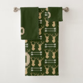 緑の鹿の矢印パターンモノグラム バスタオルセット (インサイチュ)
