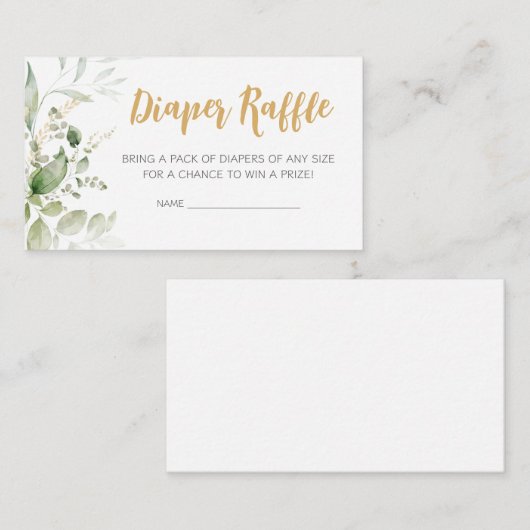 緑の鹿の赤ちゃんシャワーおむつラッフル エンクロージャーカード (正面/裏面)