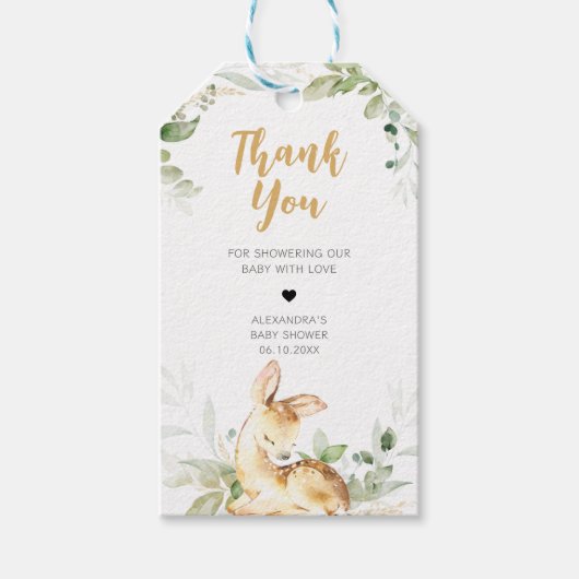 緑の鹿の赤ちゃんシャワーメッセージカード ギフトタグ (正面)