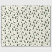 緑の鹿、木、雪片、クリームのパターン ラッピングペーパー (フラット)