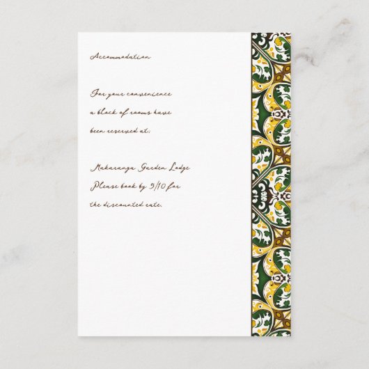 緑の黄地中海の瓦結婚の詳細 エンクロージャーカード (裏面)