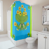 緑の黄色いカエルの子供のショアカーテンブルー シャワーカーテン (インサイチュ)