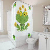 緑の黄色いカエルの子供のショーカーテンホワイト シャワーカーテン (インサイチュ)