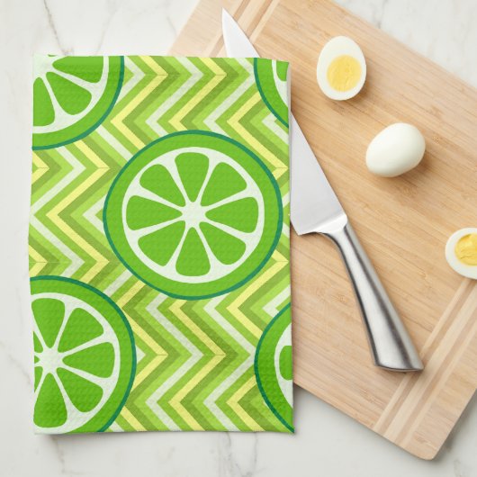 緑の黄色いシェブロンの明るい夏の柑橘類のライム キッチンタオル (四つ折り)