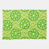 緑の黄色いシェブロンの明るい夏の柑橘類のライム キッチンタオル (横)