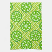 緑の黄色いシェブロンの明るい夏の柑橘類のライム キッチンタオル (縦)