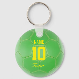 緑の黄色いチームサッカーボールのパーソナライズな名前 キーホルダー
