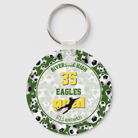 緑の黄色いホワイトスクールチームの女子サッカー キーホルダー (正面)