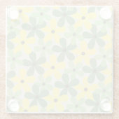 緑の黄色いレトロY2K 70s花柄 ガラスコースター (裏面)