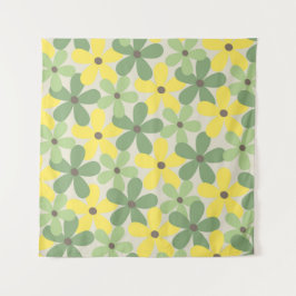 緑の黄色いレトロY2K 70s花柄 タペストリー