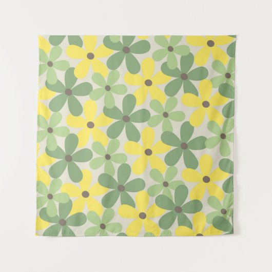 緑の黄色いレトロY2K 70s花柄 タペストリー (正面)