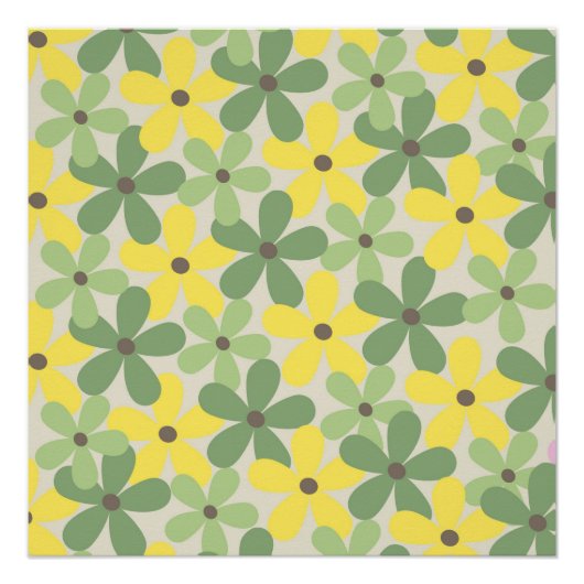 緑の黄色いレトロY2K 70s花柄 ポスター (正面)