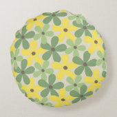 緑の黄色いレトロY2K 70s花柄 ラウンドクッション (裏面)