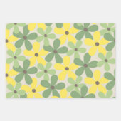 緑の黄色いレトロY2K 70s花柄 ラッピングペーパーシート (正面3)