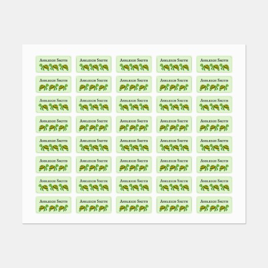 緑の黄色い亀の子の名前ラベル ラベル (シート)
